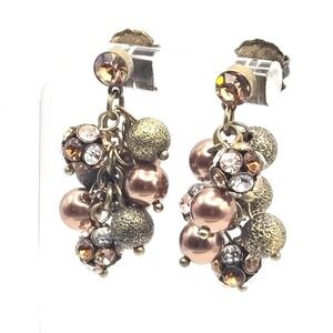 Vintage-Inspired Cluster Earrings Faux‎ Pearl Rhinestone Gold Tone Post Dangle
